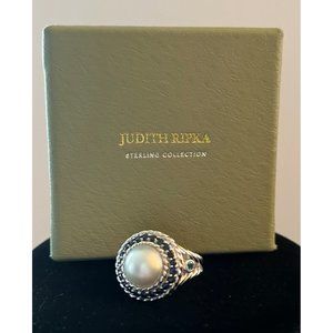 Judith Ripka Sterling Silver Pearl/Sapphire Ring, Size 6.5